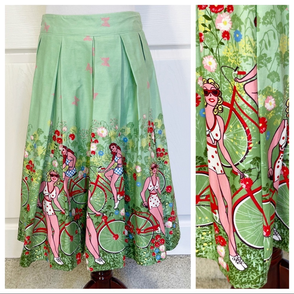 Retro Bicycle Pin Up Girls Fit & Flare Skirt